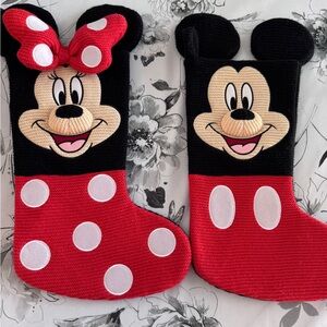 Mickey and Minnie Mouse Knit Christmas Stockings 19.5”x11” LARGE
